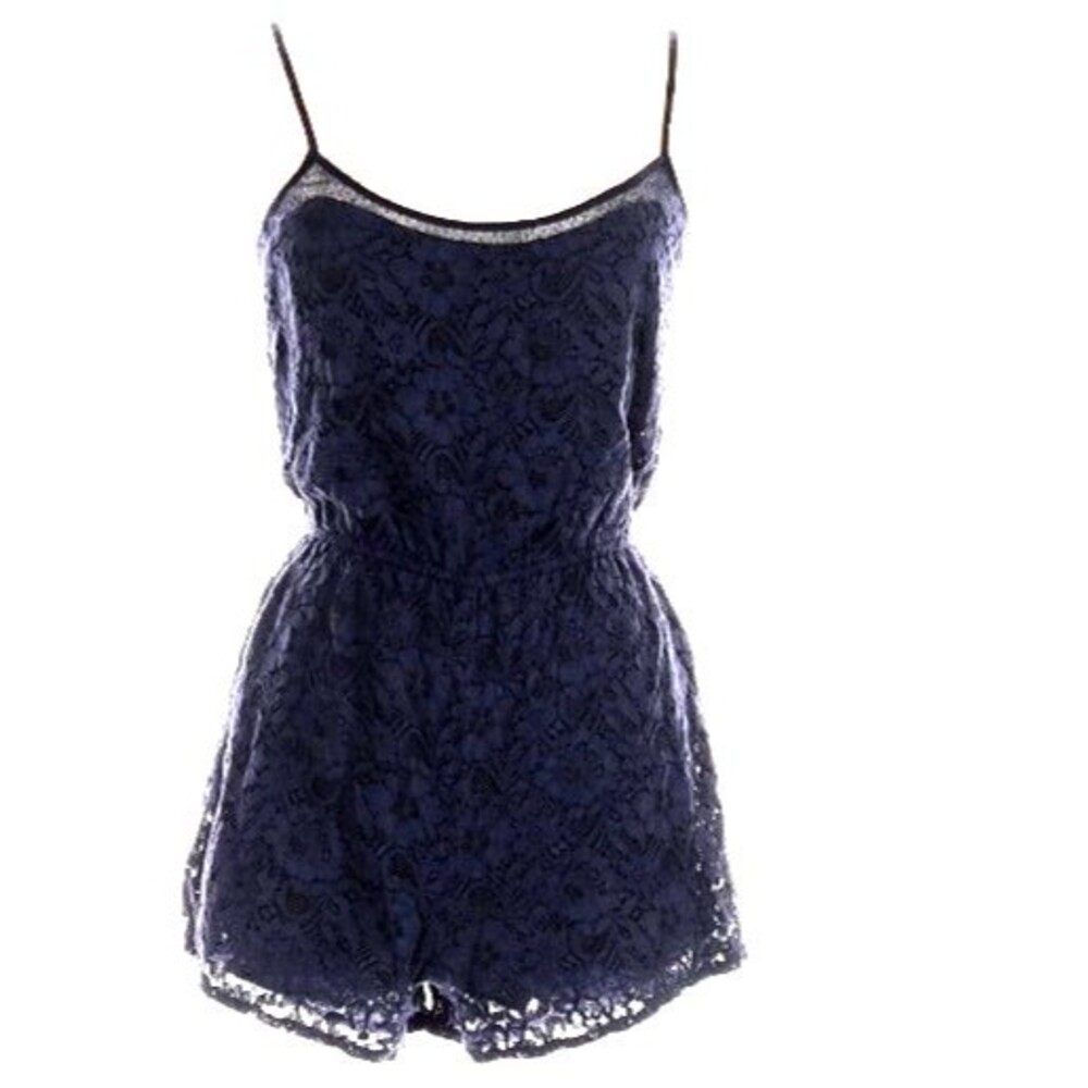 Hollister Navy Lace Babydoll Romper Lined Y2K Juniors Large Floral Cottagecore